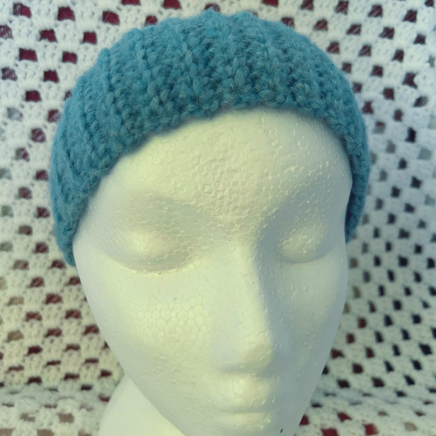 Ribbed Blue Alpaca Blend Crocheted Hair Band, One of a Kind Handmade Gift