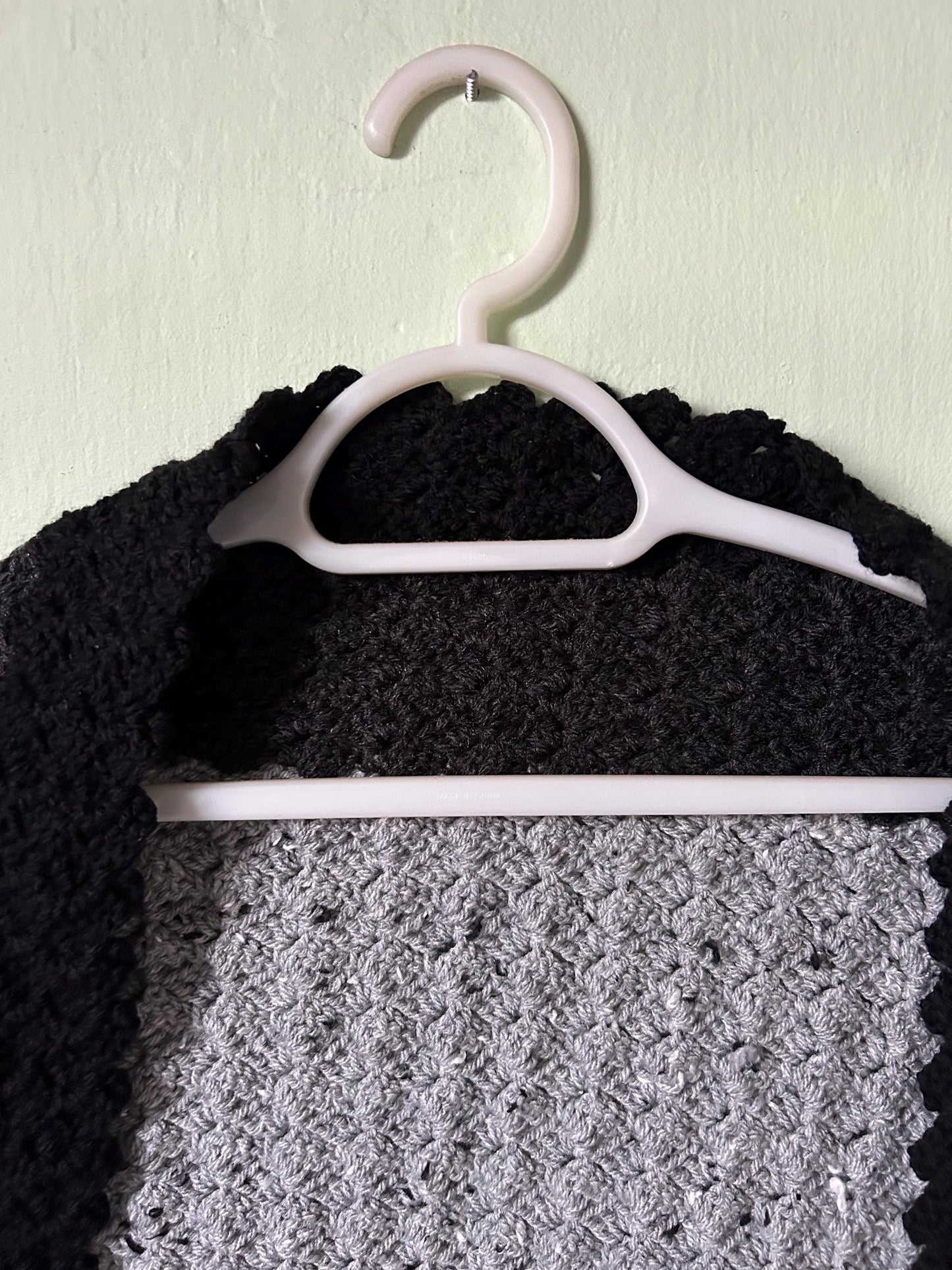Black and Grey Crocheted Triangle Shawl Wrap