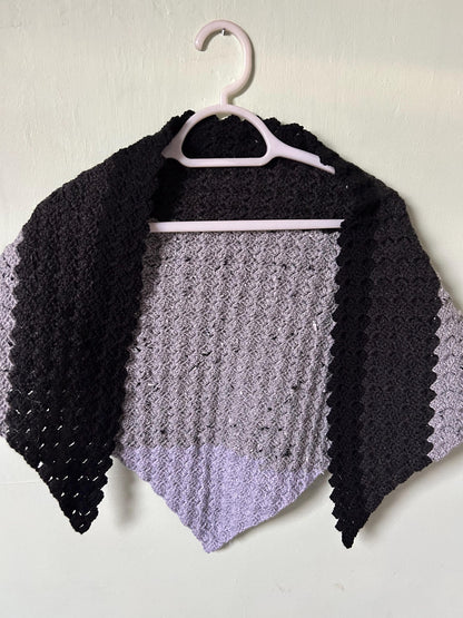 Black and Grey Crocheted Triangle Shawl Wrap