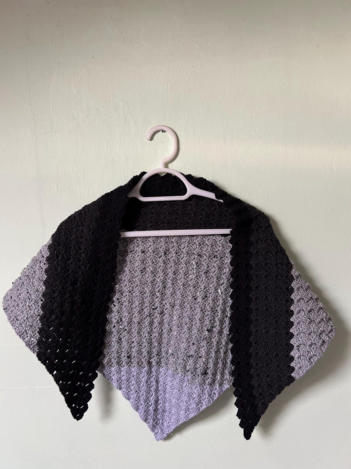 Black and Grey Crocheted Triangle Shawl Wrap