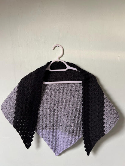 Black and Grey Crocheted Triangle Shawl Wrap