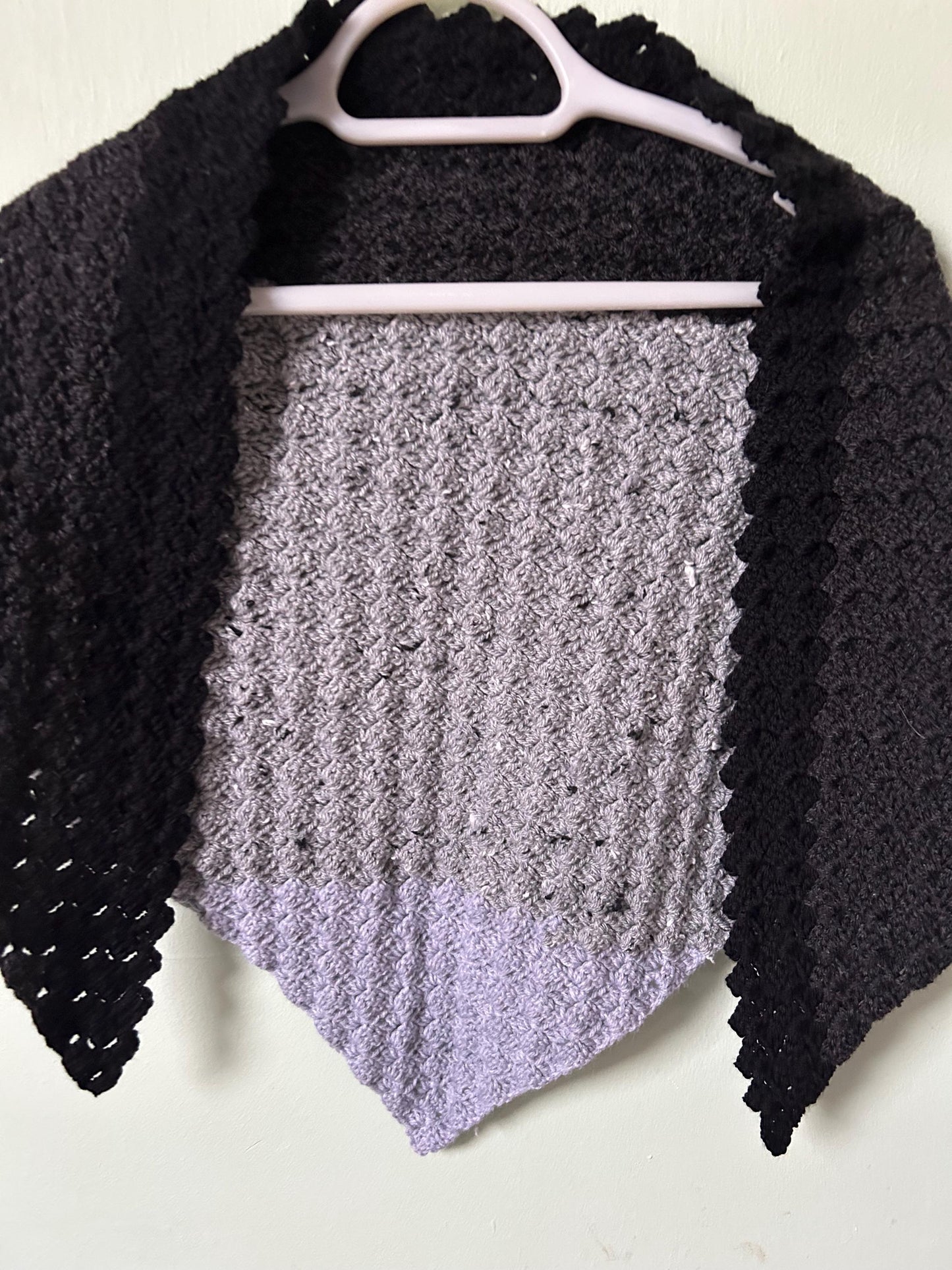 Black and Grey Crocheted Triangle Shawl Wrap