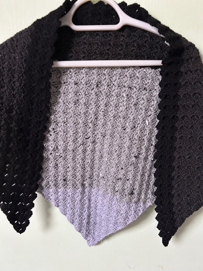 Black and Grey Crocheted Triangle Shawl Wrap