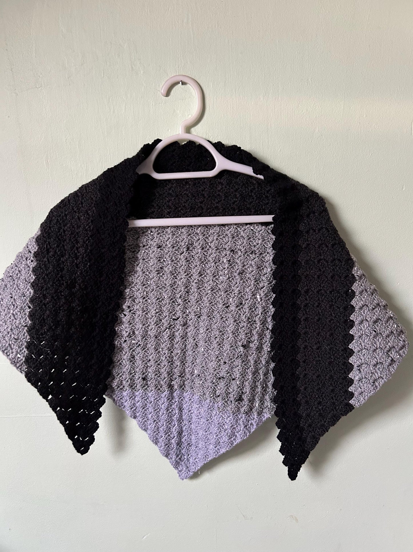Black and Grey Crocheted Triangle Shawl Wrap