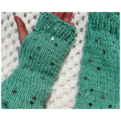 Long Green Sequin Fingerless Gloves for Formal Prom and Weddings