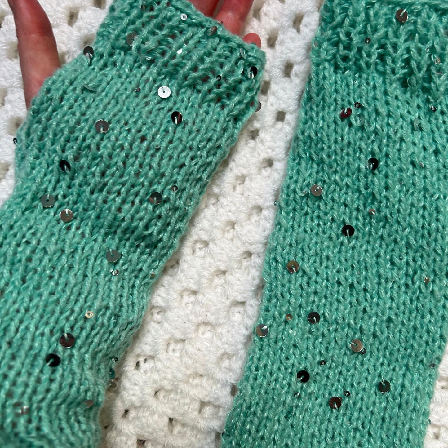 Long Green Sequin Fingerless Gloves for Formal Prom and Weddings