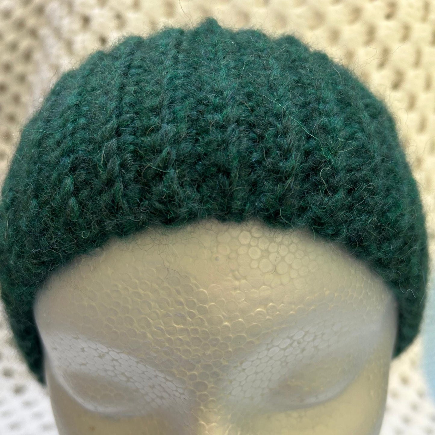 Dark Green Crocheted Headband, Ribbed Headband with Alpaca Wool
