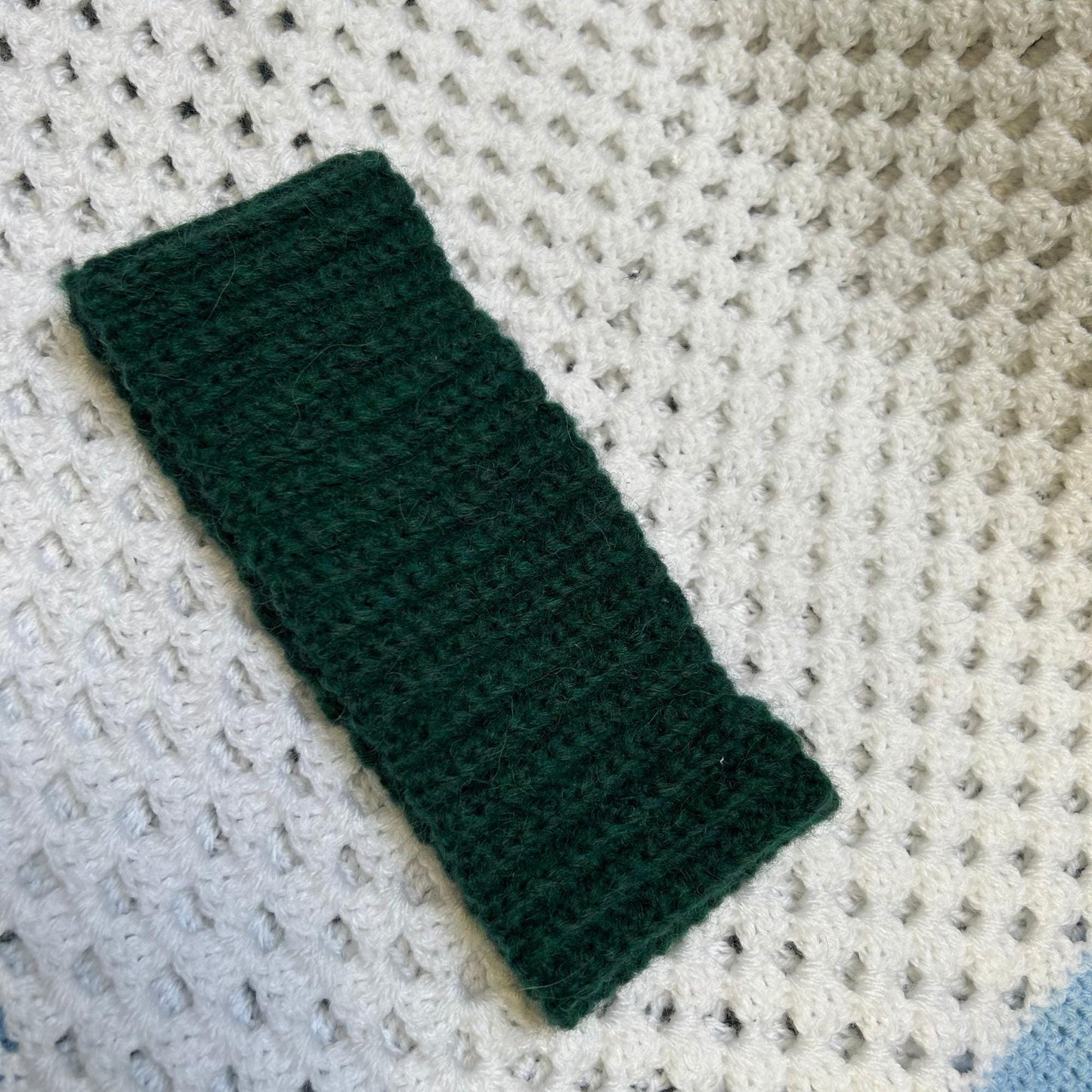 Dark Green Crocheted Headband, Ribbed Headband with Alpaca Wool
