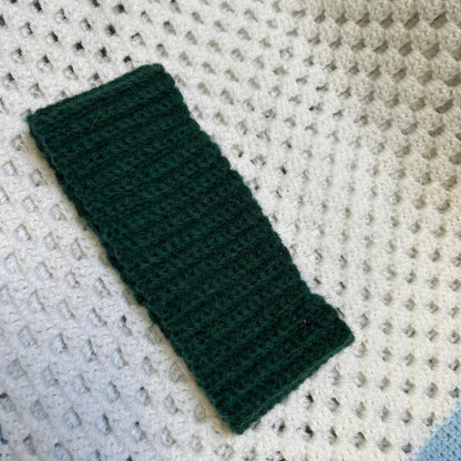 Dark Green Crocheted Headband, Ribbed Headband with Alpaca Wool