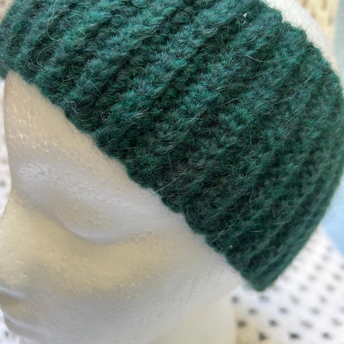 Dark Green Crocheted Headband, Ribbed Headband with Alpaca Wool