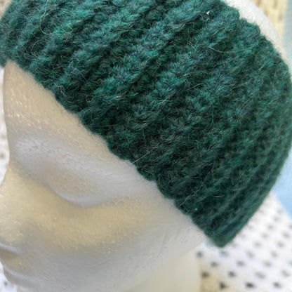 Dark Green Crocheted Headband, Ribbed Headband with Alpaca Wool