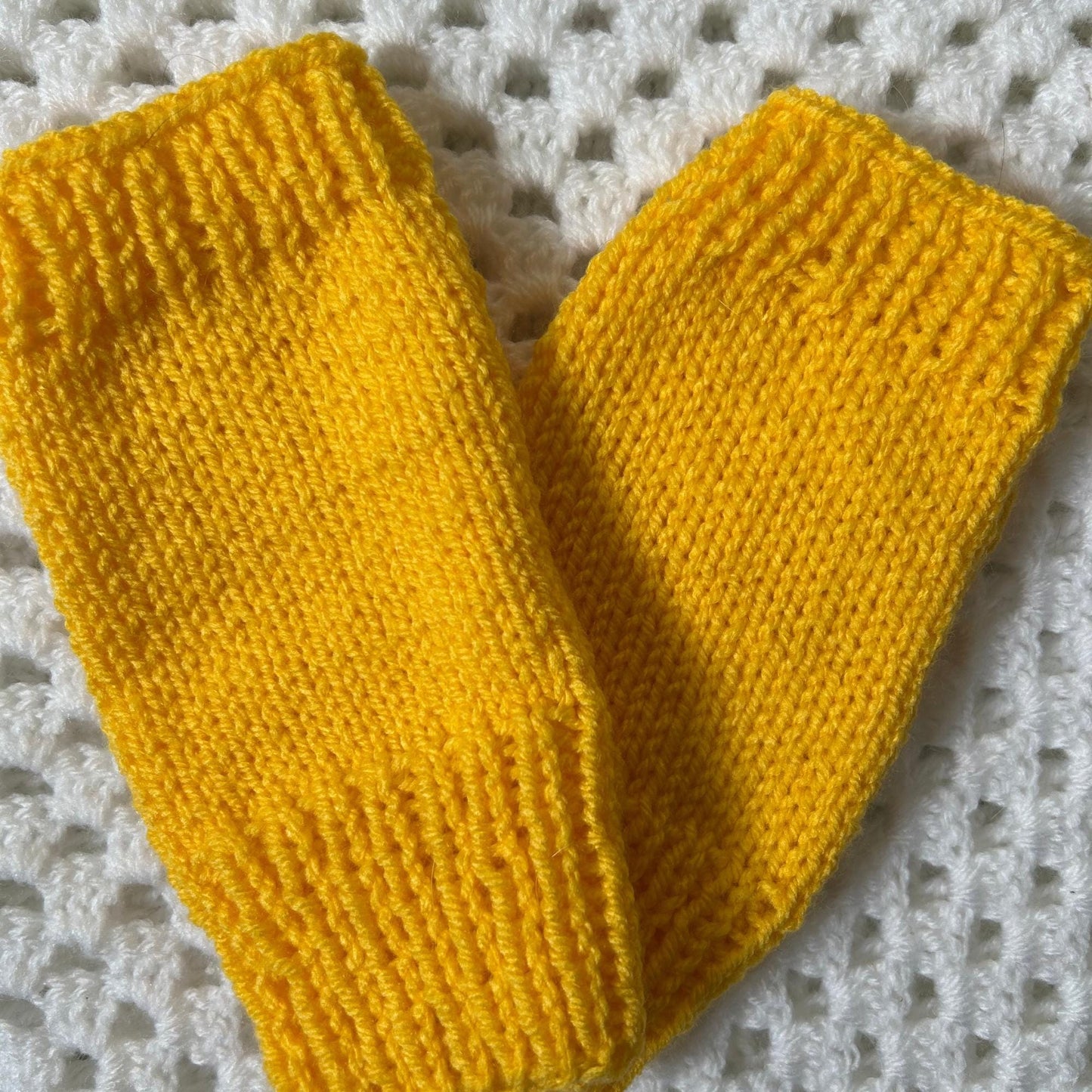 Hand Knit Bright Yellow Fingerless Gloves | Ribbed Arm Warmers, Texting Accessories
