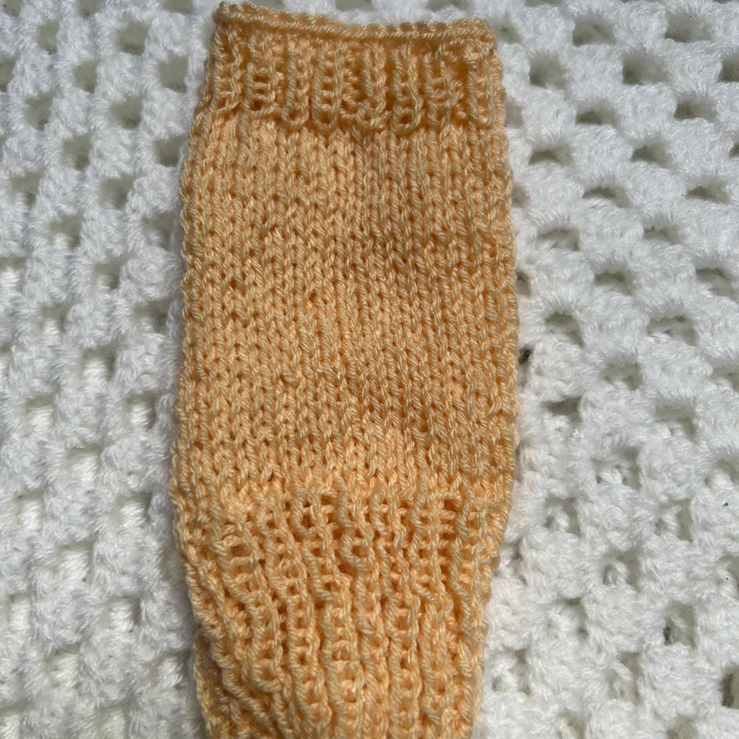 Light Peach Hand Knit Fingerless Gloves, Small Knitted Mittens