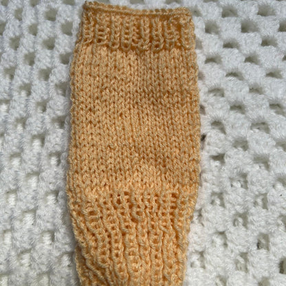 Light Peach Hand Knit Fingerless Gloves, Small Knitted Mittens