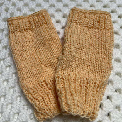 Light Peach Hand Knit Fingerless Gloves, Small Knitted Mittens
