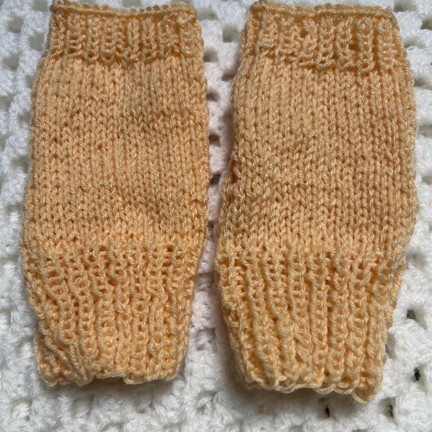 Light Peach Hand Knit Fingerless Gloves, Small Knitted Mittens