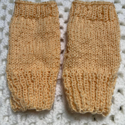 Light Peach Hand Knit Fingerless Gloves, Small Knitted Mittens
