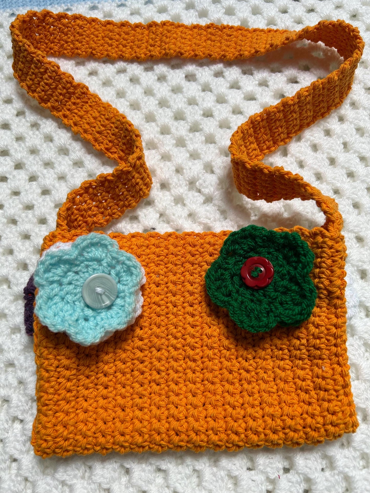 Orange Cotton Handbag with Attached Flowers, Custom Spring and Summer Purse