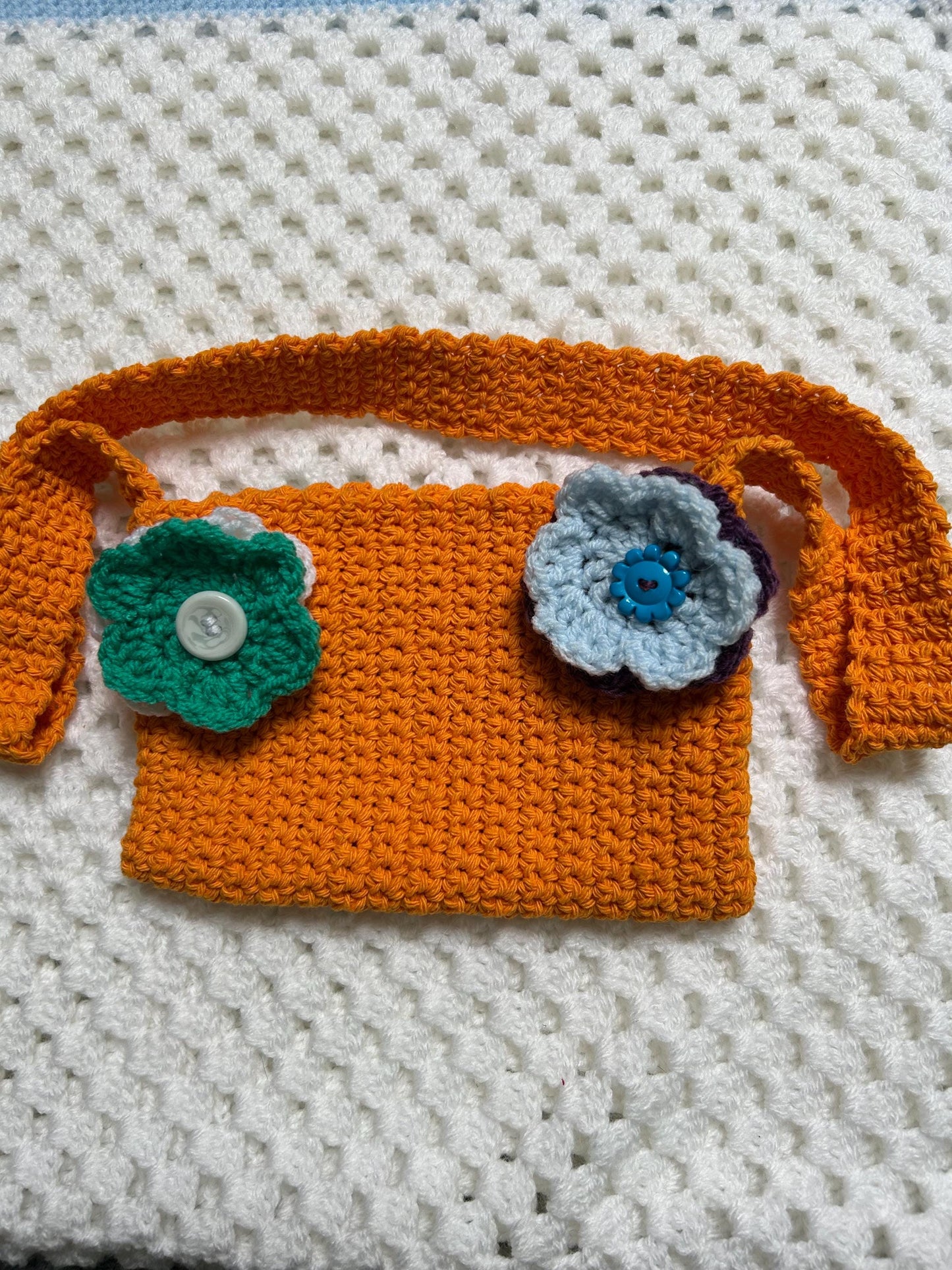 Orange Cotton Handbag with Attached Flowers, Custom Spring and Summer Purse