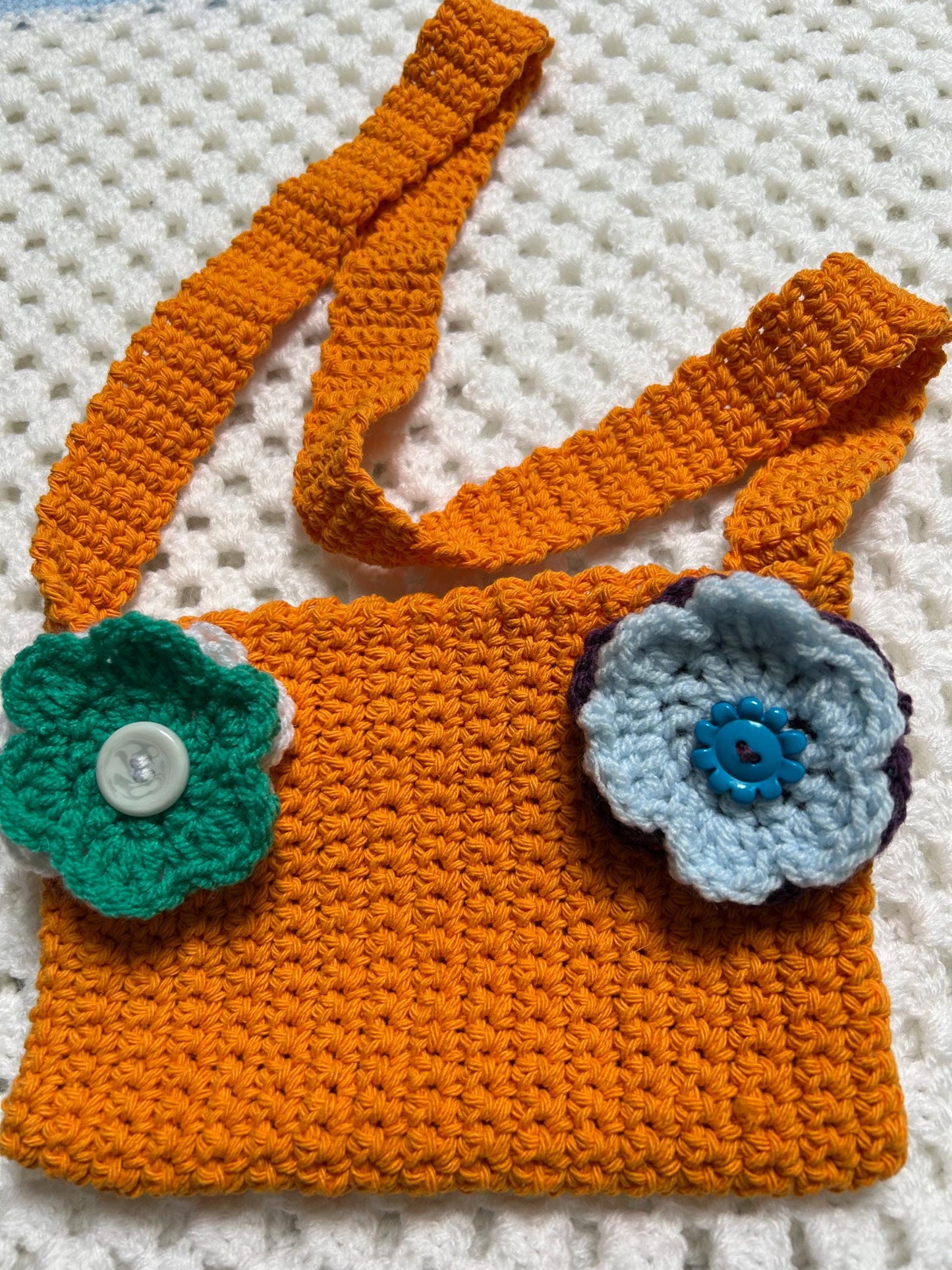 Orange Cotton Handbag with Attached Flowers, Custom Spring and Summer Purse