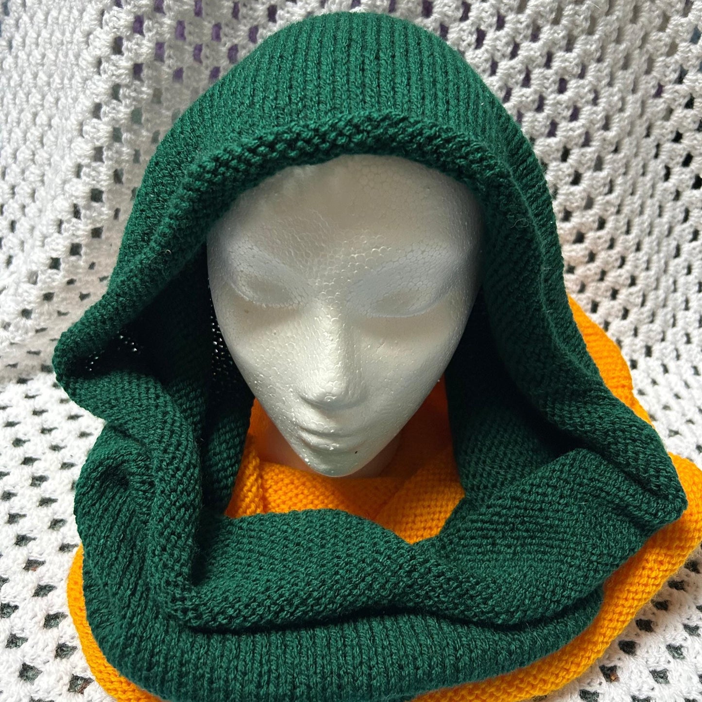 Gold and Green Cowl, Hand Knit Infinity Scarf