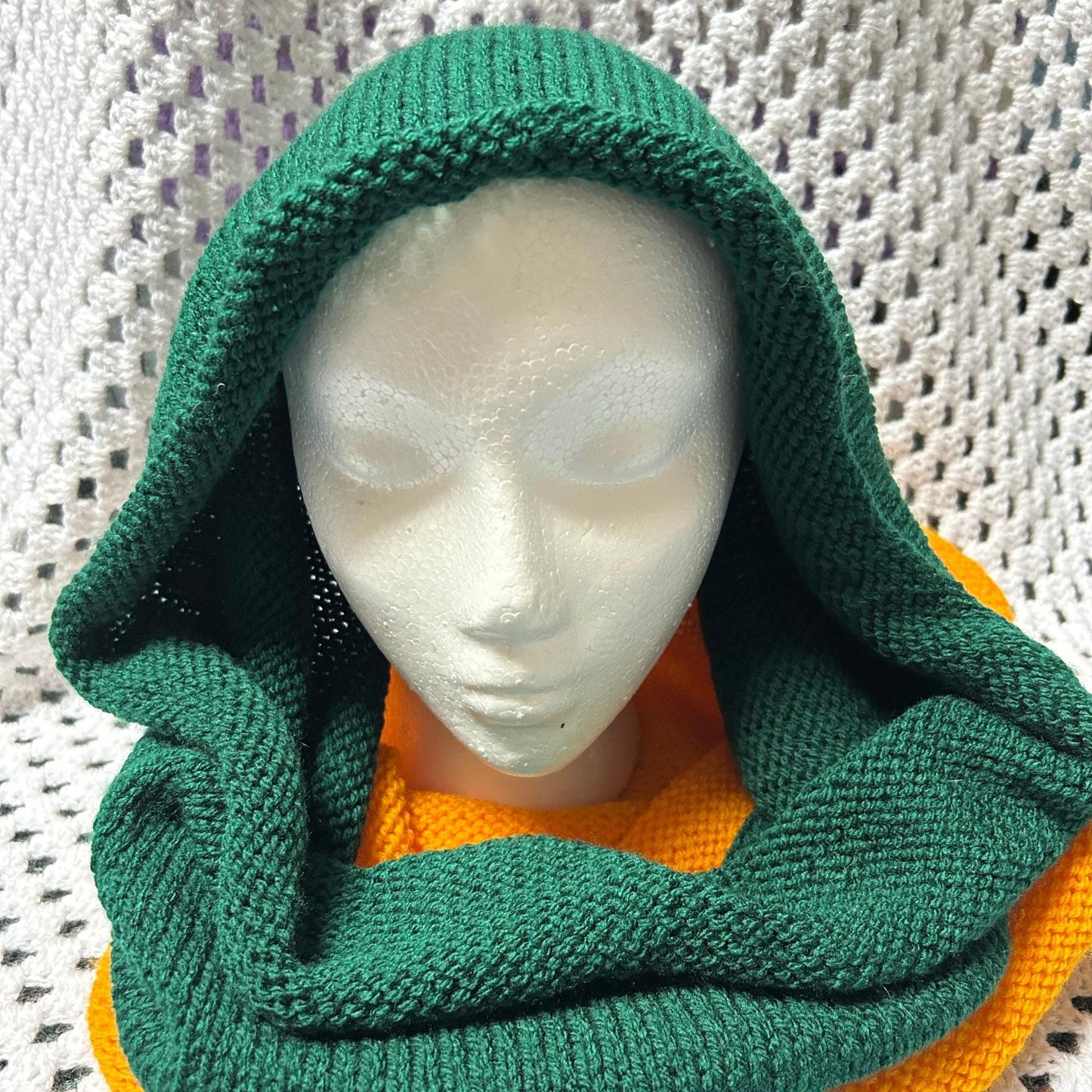 Gold and Green Cowl, Hand Knit Infinity Scarf