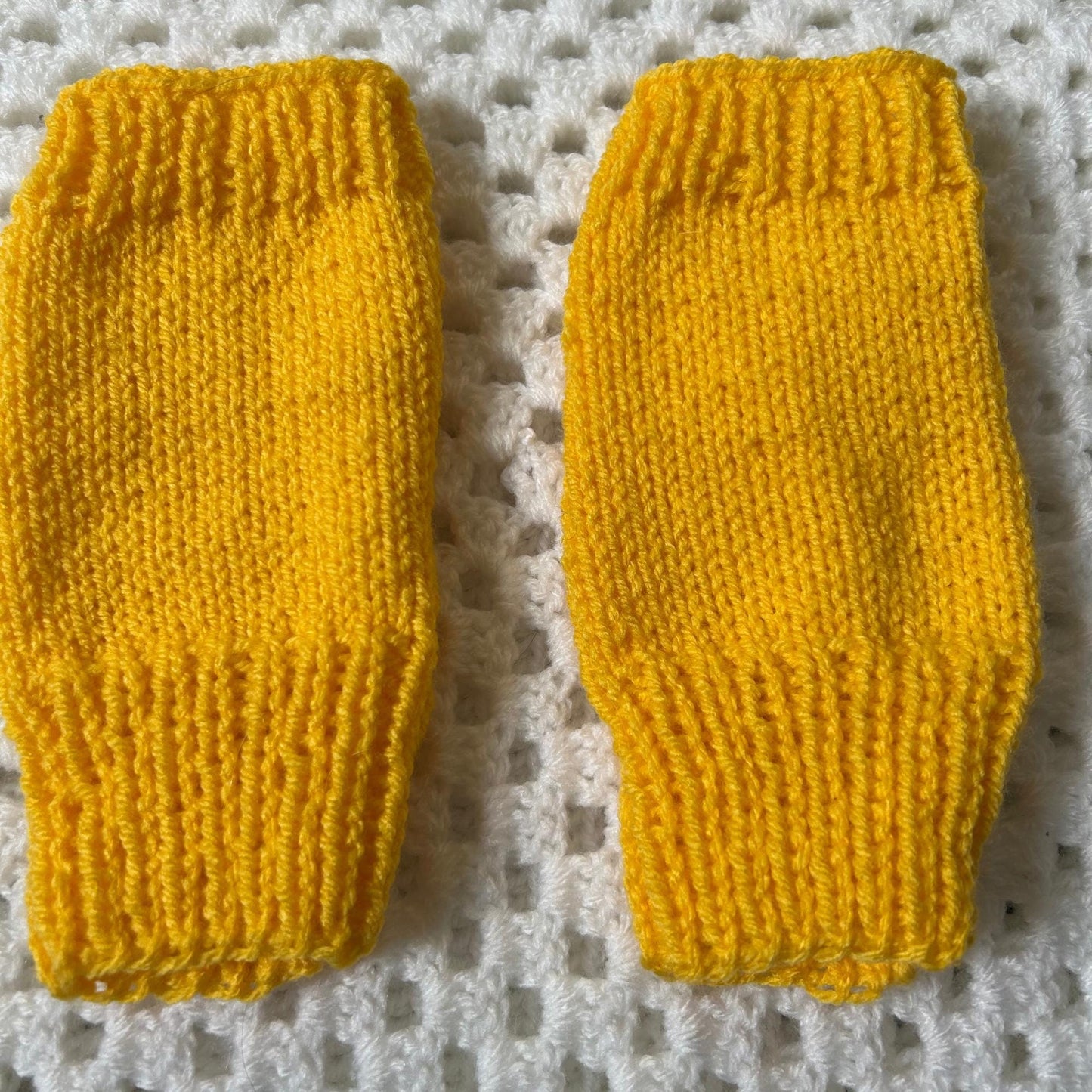 Hand Knit Bright Yellow Fingerless Gloves | Ribbed Arm Warmers, Texting Accessories