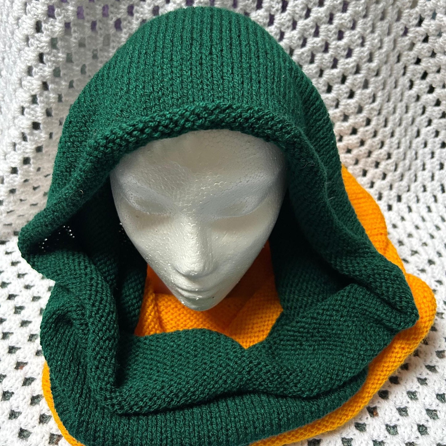 Gold and Green Cowl, Hand Knit Infinity Scarf